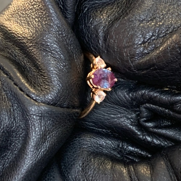 Oore 14k Solid Rose Gold Oval Alexandrite Round Moonstone Ring - Picture 4 of 8